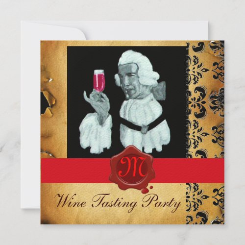 SOMMELIER WINE TASTING PARTY RED WAX SEAL MONOGRAM INVITATION