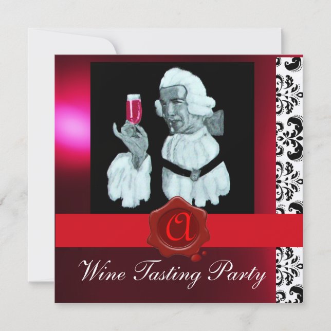SOMMELIER WINE TASTING PARTY RED WAX SEAL MONOGRAM INVITATION (Front)