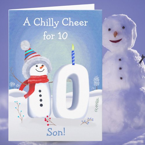 Son 10th Birthday Snowman Snowy Ten Card
