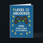 Son 12th Birthday Game Controller Age 12 Unlocked Card<br><div class="desc">He’s almost a teenager and totally leveling up! Celebrate your son’s 12th birthday with a cool, game-inspired design featuring a video controller and bright yellow lightning bolts. “Level 12 Unlocked” grabs attention, making it the ideal card for preteens who love their gaming time. The inside message praises his character, courage,...</div>