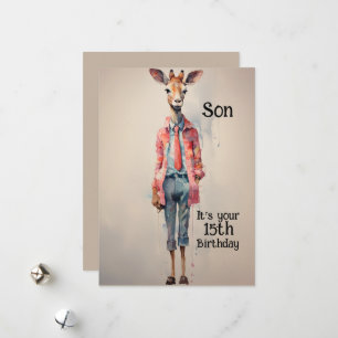 Son 15th Birthday Abstract Giraffe Holiday Card