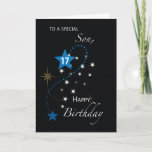 Son 17th Birthday Star Inspirational Blue & Black Card<br><div class="desc">Let your son know that he is special and that he deserves every happiness by giving him this inspirational card for his upcoming 17th birthday. Let the stars sparkle on his special day.</div>