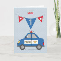 Son 1st Birthday Blue Police Car