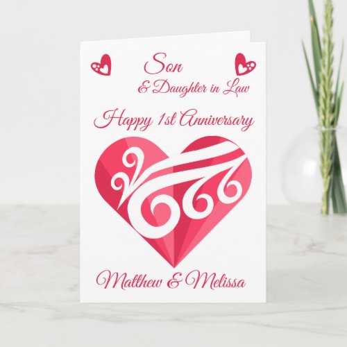 Son 1st Wedding Anniversary Pink Heart Card