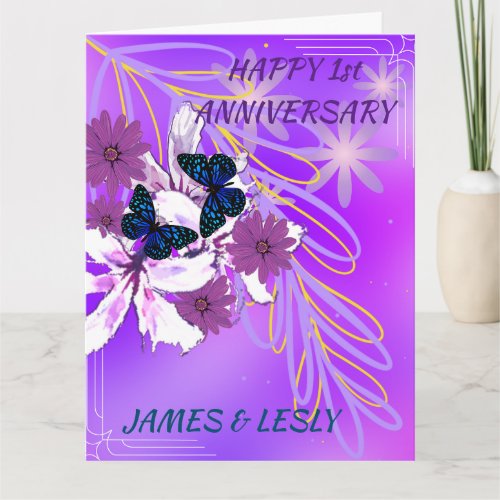 Son 1st Wedding Anniversary Purple Flowers Card