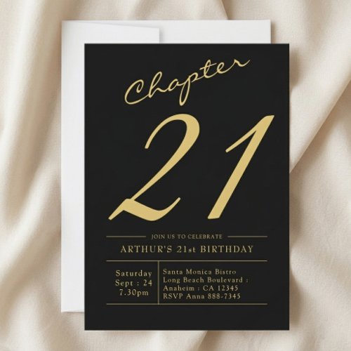 Son 21st Birthday 21 Years Old Black Gold Party Invitation