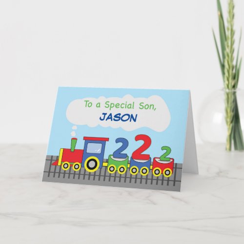 Son 2nd Birthday Colorful Train on Track Card