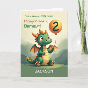 Son 2nd Birthday Personalize Name Cute Dragon Card