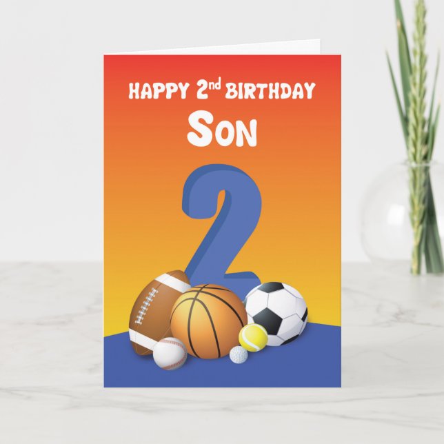 Son 2nd Birthday Sports Balls Card (Front)