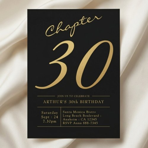 Son 30th Birthday 30 Years Old Black Gold Party Invitation