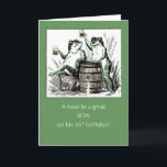 Son 36th Birthday Frogs Toasting with Beer Card<br><div class="desc">Wish your son a happy 36th birthday with this fun vintage card. Two frogs are toasting while sitting on a mushroom with a wooden barrel on a green background. 
Vintage image courtesy of Clipart.</div>