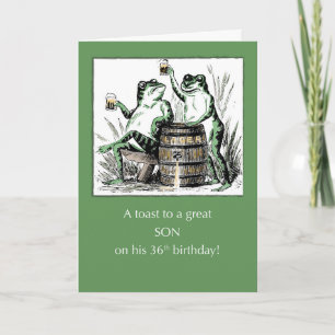 Son 36th Birthday Frogs Toasting with Beer Card