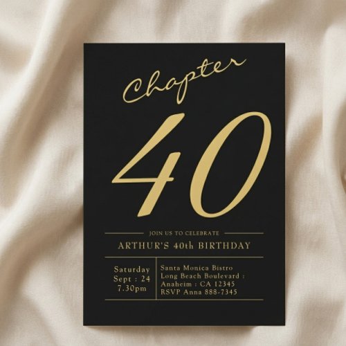 Son 40th Birthday 40 Years Old Black Gold Party Invitation