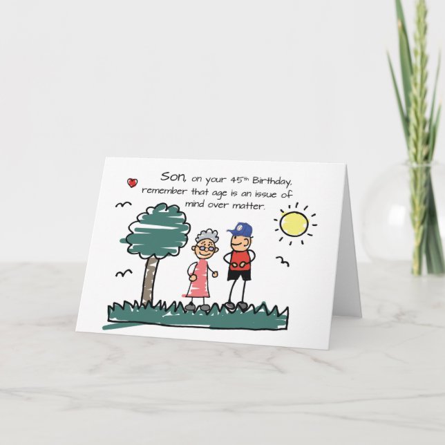 Son 45th Birthday Humorous Stick Figures Card (Front)