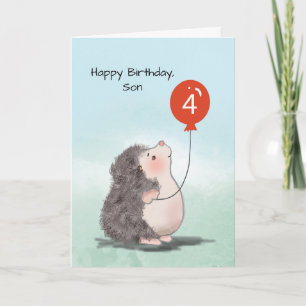 Son 4th Birthday Cute Hedgehog with Balloon Card