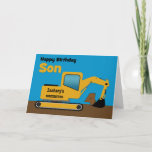 Son 4th Birthday Yellow Excavator Add Name Card<br><div class="desc">A fourth birthday card for a son who loves construction equipment and earth movers. It has a yellow digger on the front with an area on the cab where you can change the name of the construction company to your son's name. The number 4 is being scooped up in the...</div>