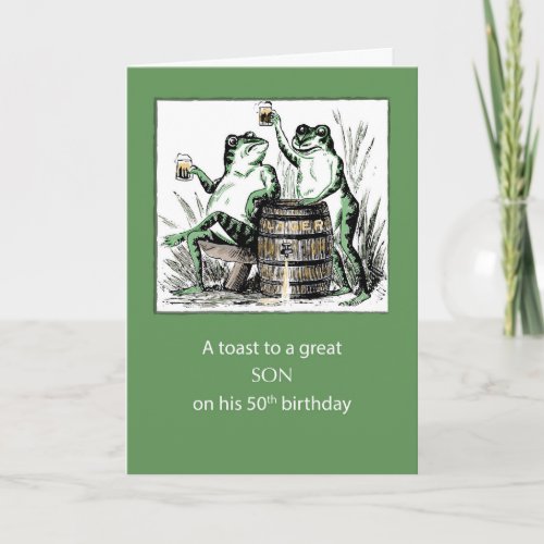 Son 50th Birthday Frogs Toasting with Beer Card
