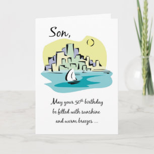 Son 50th Birthday Sailboat Near City Card
