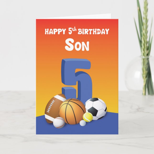 Son 5th Birthday Sports Balls Card (Front)