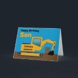 Son 5th Birthday Yellow Excavator Add Name Card<br><div class="desc">A fun fifth birthday card for a son who loves construction equipment and earth movers. It has a yellow digger on the front with an area on the cab where you can change the name of the construction company to your son's name. The number 5 is being scooped up in...</div>