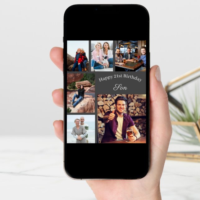 Son 6 Photo Collage Any Age Big Birthday Card (Front Digital)