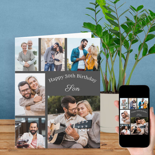 Son 6 Photo Collage Any Age Happy Birthday Card