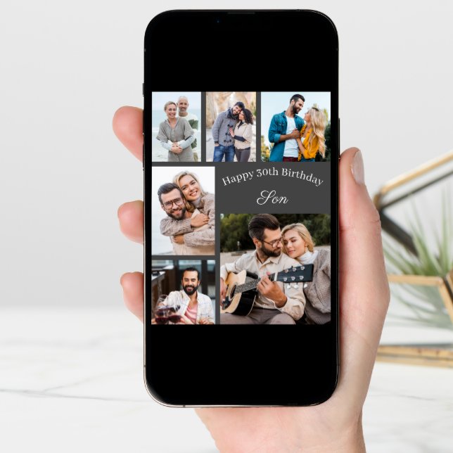 Son 6 Photo Collage Any Age Happy Birthday Card (Front Digital)