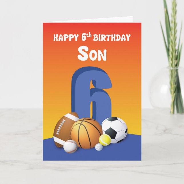 Son 6th Birthday Sports Balls Card (Front)