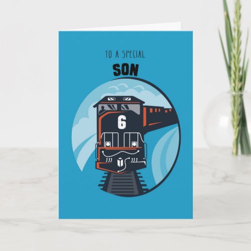 Son 6th Birthday Train Little Boy Blue Card