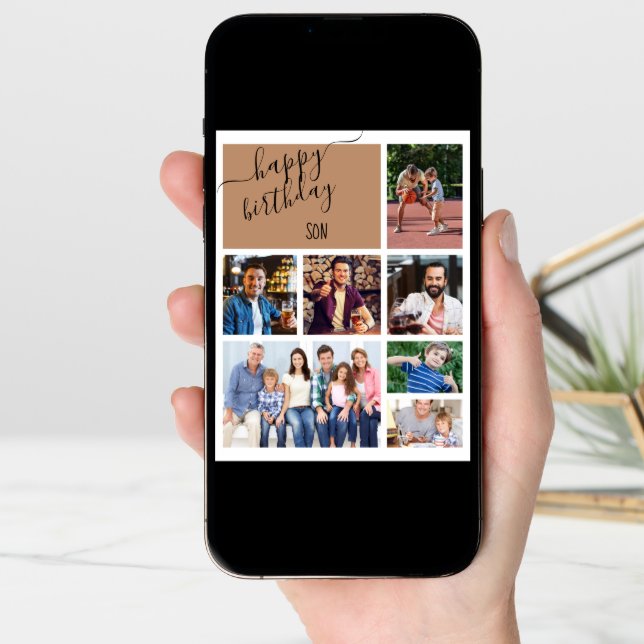 Son 7 Photo Collage Personalized Birthday Card (Front Digital)