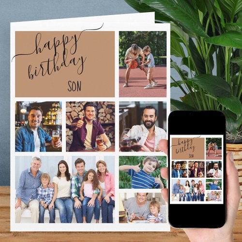 Son 7 Photo Collage Personalized Birthday Card