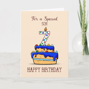 Son 7th Birthday, 7 on Sweet Blue Cake Card