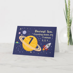 Son 7th Birthday Planets in Outer Space w/ Rocket Card