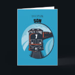 Son 7th Birthday Train, Little Boy, Blue Card<br><div class="desc">Seven happy years have passed and now it's time to celebrate. Surprise your Son on his 7th Birthday with this wonderful illustration in red,  white,  blue and black colors. Boys love vehicles and your little one will love to receive your best wishes with this train.</div>