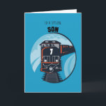 Son 7th Birthday Train, Little Boy, Blue Card<br><div class="desc">Seven happy years have passed and now it's time to celebrate. Surprise your Son on his 7th Birthday with this wonderful illustration in red,  white,  blue and black colors. Boys love vehicles and your little one will love to receive your best wishes with this train.</div>