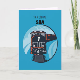 Son 7th Birthday Train, Little Boy, Blue Card