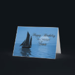 Son, a moonlight yacht birthday card<br><div class="desc">Send birthday greetings with this beautiful card. A yacht sails past a big blue moon,  over a tranquil ocean. A great card for a yachtsman or sailor.</div>
