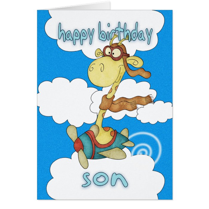 Son Aeroplane / Airplane Giraffe Birthday Card