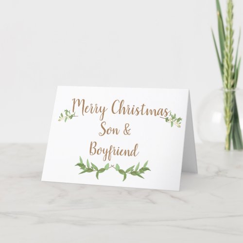 Son and Boyfriend Winter Leaves Christmas Holiday Card