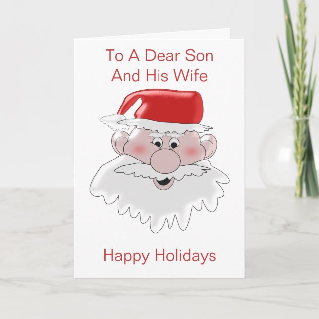 Son And Daughter-In-Law Christmas Santa Design Holiday Card (Front)