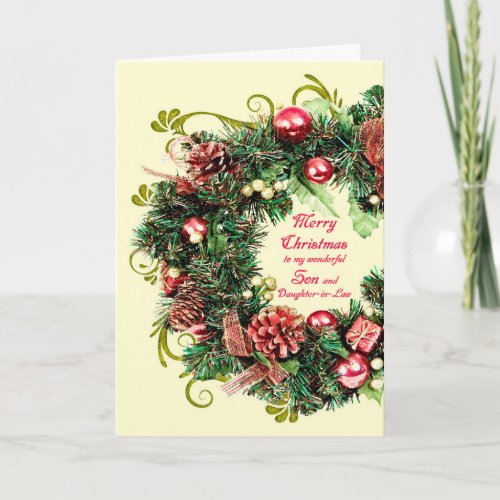 Son and Daughter in Law Christmas Wreath Holiday Card