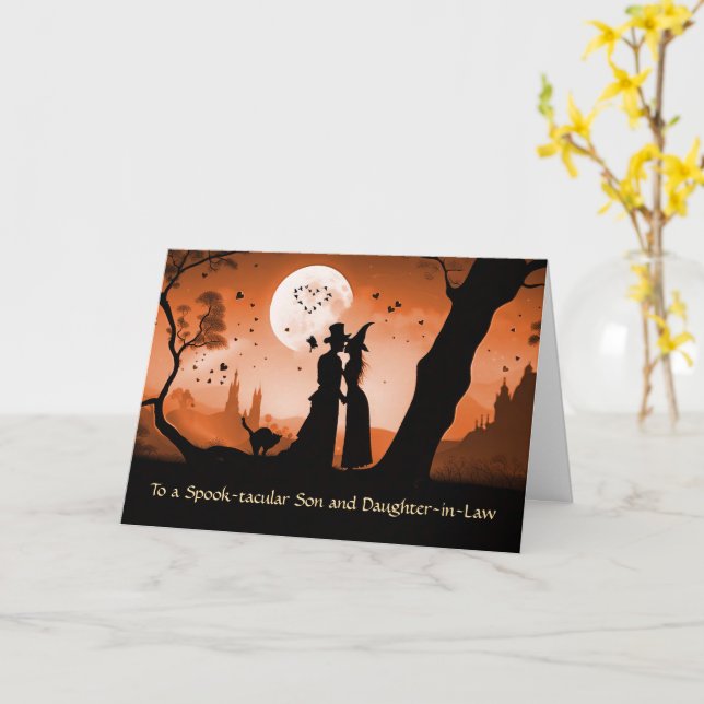 Son and Daughter in Law Happy Halloween Couple Card (Yellow Flower)