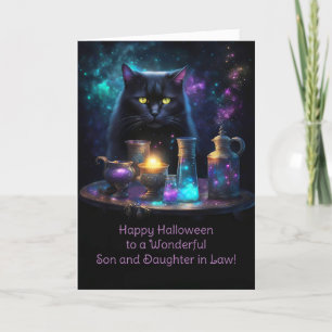 Son and Daughter In Law Happy Halloween Cute Black Card