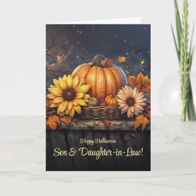 Son and Daughter in Law Happy Halloween Pumpkins Card (Front)