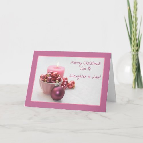 Son and Daughter in Law merry christsmas  pink orn Holiday Card