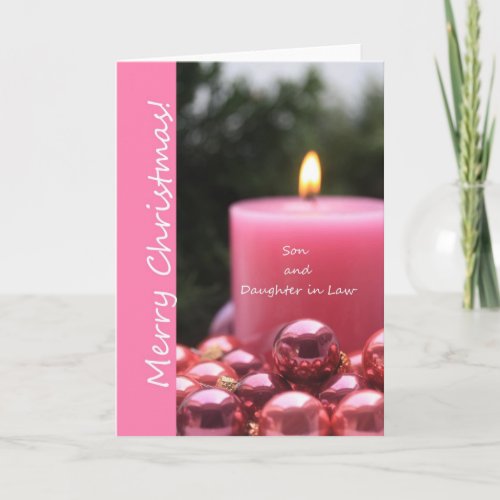 Son and Daughter in Law pink ornament christmas ca Holiday Card
