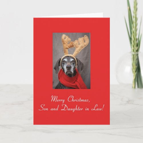 Son and Daughter in Law reindeer pointer merry x_m Holiday Card