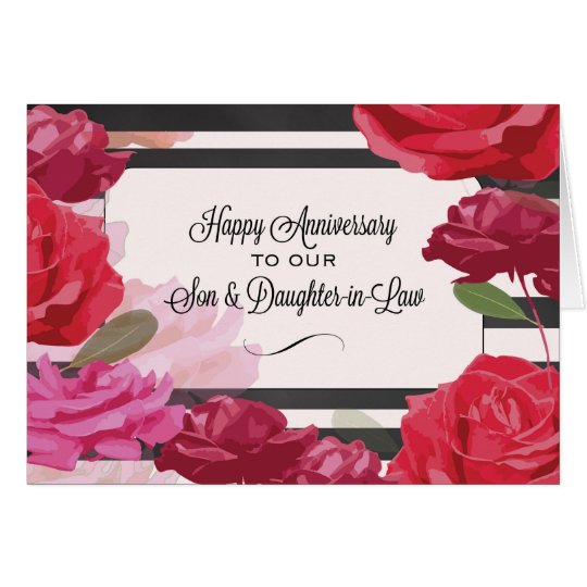  Son  and Daughter  in Law  Wedding  Anniversary  Roses Card  