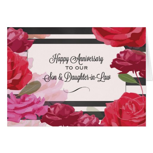 Son and Daughter-in-Law Wedding Anniversary Roses Greeting Card | Zazzle