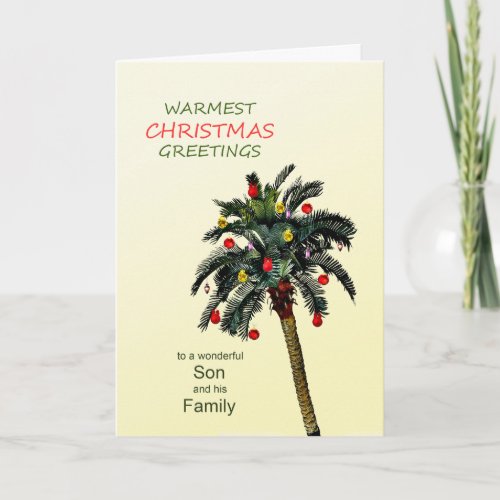 Son and Family Christmas Greetings Palm Tree Holiday Card